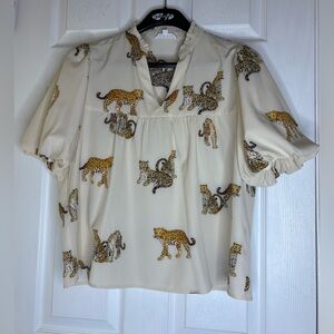 THML Cream Blouse with Leopard Design